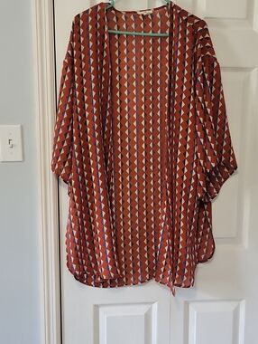 entro Rust Geometric Open-Front Kimono